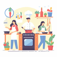vector image of people cooking