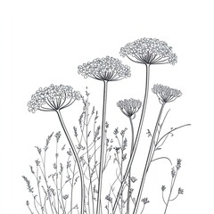 Simple Coloring Book Page Queen Annes Lace Wildflower Mix