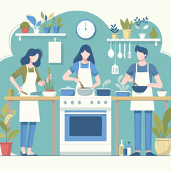 vector image of people cooking