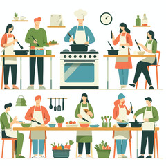 vector image of people cooking