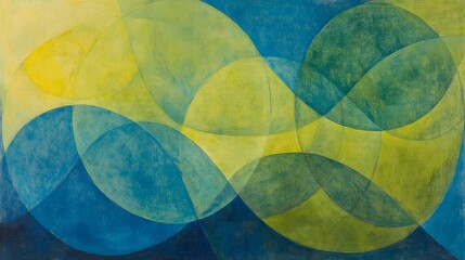Abstract Green Blue Yellow Overlapping Circles Art