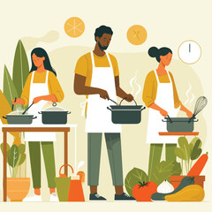 vector image of people cooking