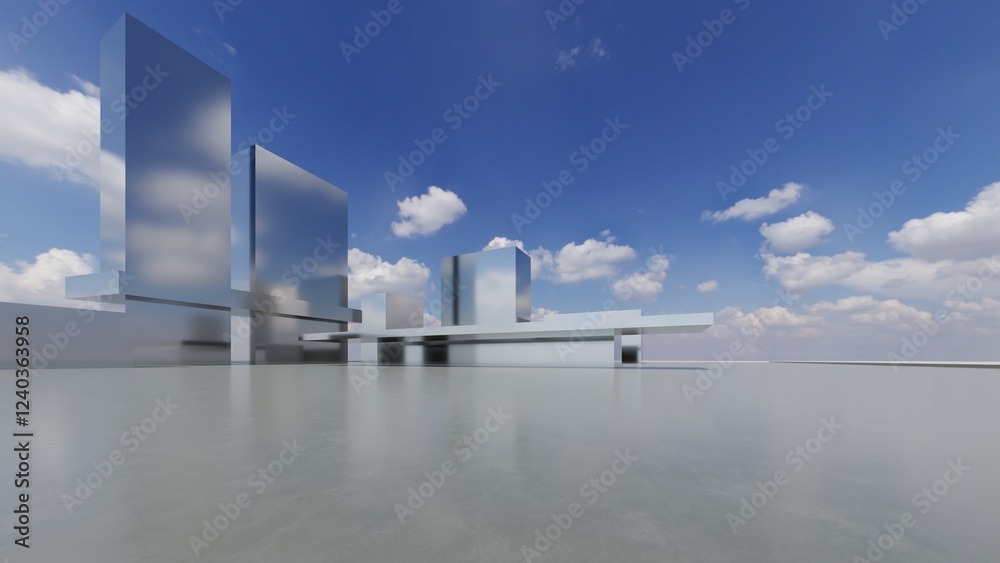 Poster 3d illustration of abstract minimal architecture background, geometric architectural with chrome or metallic arch design