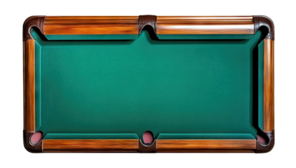 Top view of classic pool table, isolated on transparent cutout background