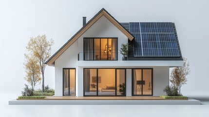 Eco-Friendly House with Solar Roof Panels. Generative AI