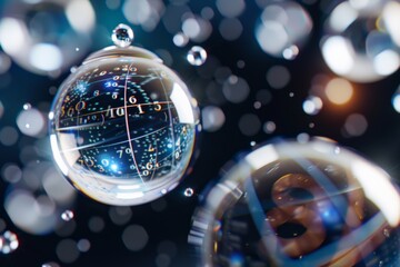 International Day of Mathematics. Futuristic glass sphere with binary code reflecting a digital environment.
