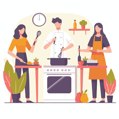 vector image of people cooking