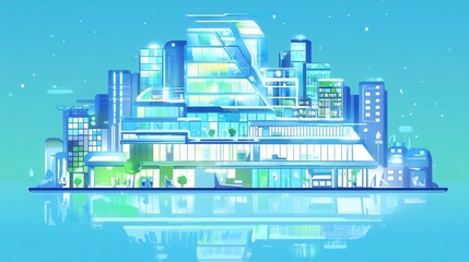 Fototapeta premium Stunning Futuristic Cityscape: A Vibrant Reflection of Modern Architecture