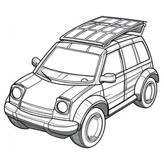 Fototapeta premium Solar Powered Car Diagram Simple Coloring Book Page for Kids