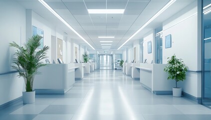 Modern Hospital Corridor: Clean, Bright, and Serene Medical Facility