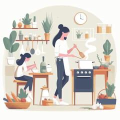 vector image of people cooking