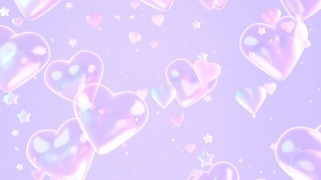 Looped magical heart-shaped bubbles and stars flying up animation.