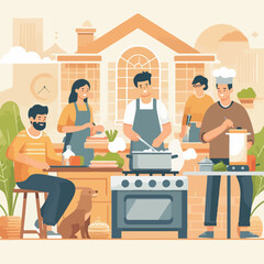 vector image of people cooking