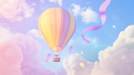 Fototapeta premium A Whimsical Hot Air Balloon Soaring Above Pastel Clouds
