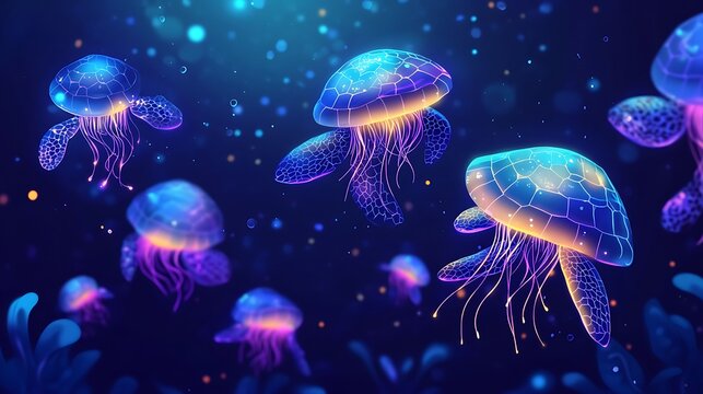 Bio-luminescent Jellyfish with Turtle-Shell Bells in the Deep Ocean