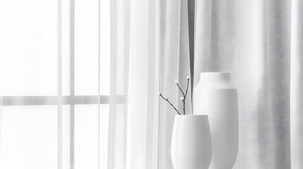 Modern Minimalist White Vases and Sheer Curtains Interior Design