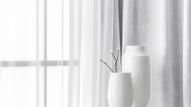 Modern Minimalist White Vases and Sheer Curtains Interior Design