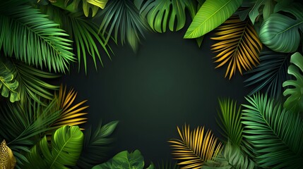 Lush Tropical Leaves Frame Dark Background