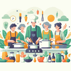 vector image of people cooking