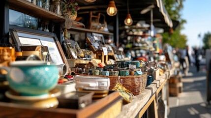 Vibrant outdoor market stalls displaying handmade crafts and organic goods National Old Stuff Day