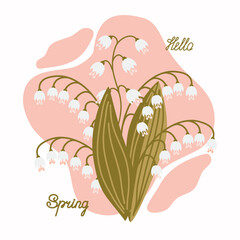 The image features delicate lilies of the valley on a light beige background