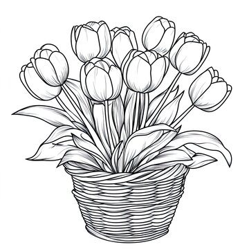 tulips in basket black and white clip art preview