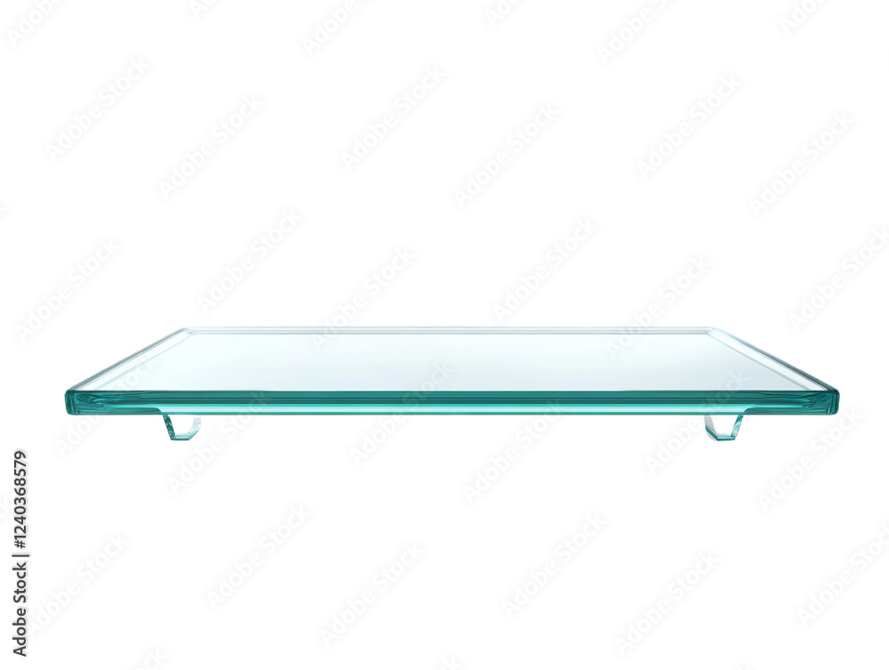 Fototapete the image shows a modern rectangular glass shelf with two small supports underneath, suitable for di