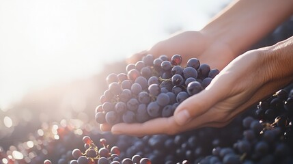 Gently sorting freshly picked grapes in soft afternoon light during the traditional winemaking process