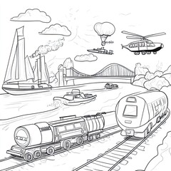 History of Transportation Coloring Book Images for Kids   Trains Ships and More