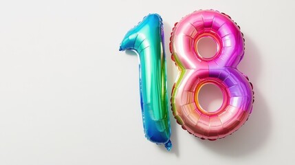 Colorful Number 18 Balloons on White Background