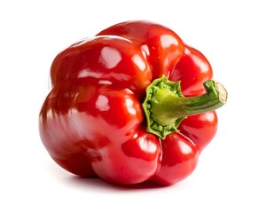 Single red sweet bell pepper isolated on white background