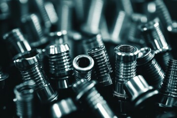 Closeup of metal screws showcasing industrial design