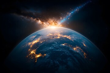 Obraz premium Stunning Earth View with Galactic Explosion and Cosmic Background