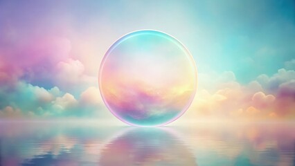 Pastel Dreamscape A Serene Orb Reflecting in a Calm, Colorful Body of Water Underneath a Dreamlike Sky