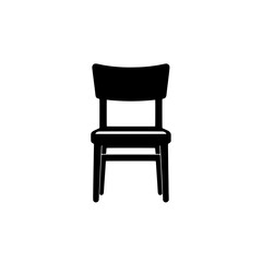 Simple Wooden Chair Icon: A minimalist illustration of a classic wooden chair, perfect for design projects, websites, or presentations. The clean lines and solid black silhouette ensure versatility. 