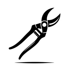 Pruning Shears Icon: A sleek, black silhouette of bypass pruning shears, perfect for gardening and landscaping projects.  The tool is depicted with clean lines, suggesting efficiency and precision. 