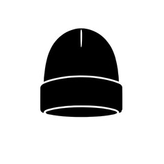Black Beanie Hat Icon: Simple and stylish black beanie hat icon, perfect for apparel websites, winter-themed designs, and fashion blogs. Clean silhouette against a transparent background.