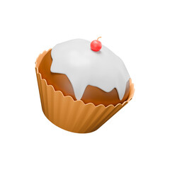 3D render of chocolate cupcake with cherry toping isolated on white