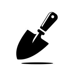 Gardening Trowel Icon: A simple yet effective black silhouette of a gardening trowel, complete with a handle, set against a clean background. Ideal for website icons, gardening apps.