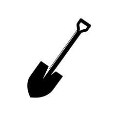 Black and White Shovel Icon: A minimalist black shovel icon on a white background, symbolizing hard work, construction, and gardening.