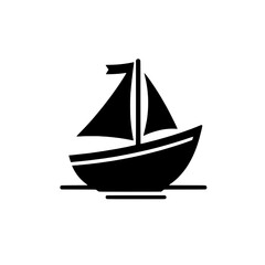 Sailboat Icon: A simple yet elegant black silhouette of a sailboat with a single sail, set against a plain background. Perfect for nautical themes, travel, adventure, and minimalist designs. 