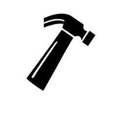 Hammer Icon: A bold, black silhouette of a claw hammer, a classic symbol of construction, DIY, and hard work.  Perfect for websites, apps.