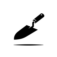 Garden Trowel Icon: A simple yet effective black silhouette of a garden trowel, perfect for representing gardening, landscaping, or DIY projects. The design is clean and minimalist.