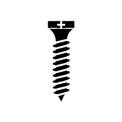 Self-Tapping Screw Icon: A simple yet detailed illustration of a self-tapping screw, featuring a sharp point, a distinct helical thread, and a square head, perfect for industrial, DIY.
