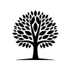 Majestic Tree of Life: A stylized, minimalist illustration of a lush, full tree, rendered in elegant black against a clean background.  The design symbolizes growth, strength.