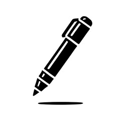 Pen Icon: A simple, clean, and minimalist black and white icon of a pen, perfect for use in websites, apps, and presentations. 