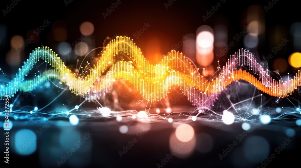 Aufkleber vibrant abstract sound waves with colorful light effects and glowing particles in a dark background