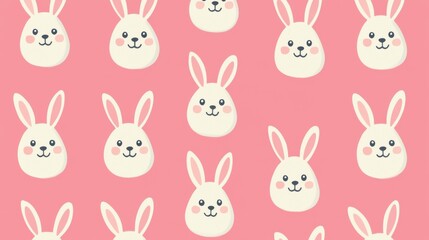 Cute and Cuddly Cartoon Bunnies with Happy Expressions on a Pink and White Patterned Background  Ideal for Easter Spring and Children s Designs