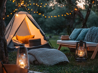 Camping Under the Stars with Warm Lighting