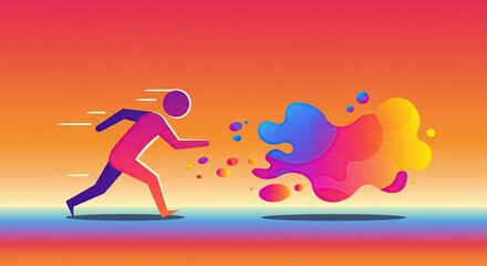 Dynamic Abstract Runner Towards Vibrant Shapes - Ideal for Motivational Posters and Creative Designs.